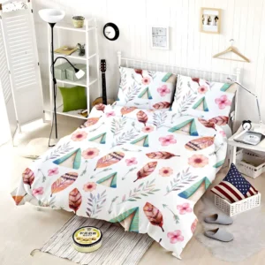 Wigwam Hut With Pink Feathers Bedding Set