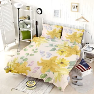 Yellow Lily Floral Pattern Bedding Set