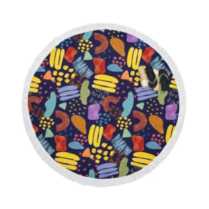Abstract Watercolor Pattern on Indigo Blue Background Round Beach Towel