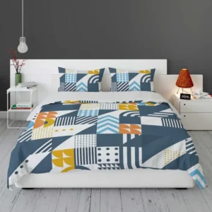 Aegean Blue Geometric Mosaic Pattern Design Bedding Set 1