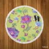 Asian Floral Purple Lotus Pattern Round Beach Towel
