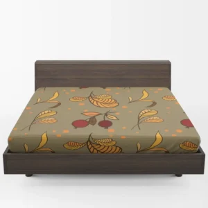 Autumn Leaves Berries Herb Vector Fitted Sheet 1