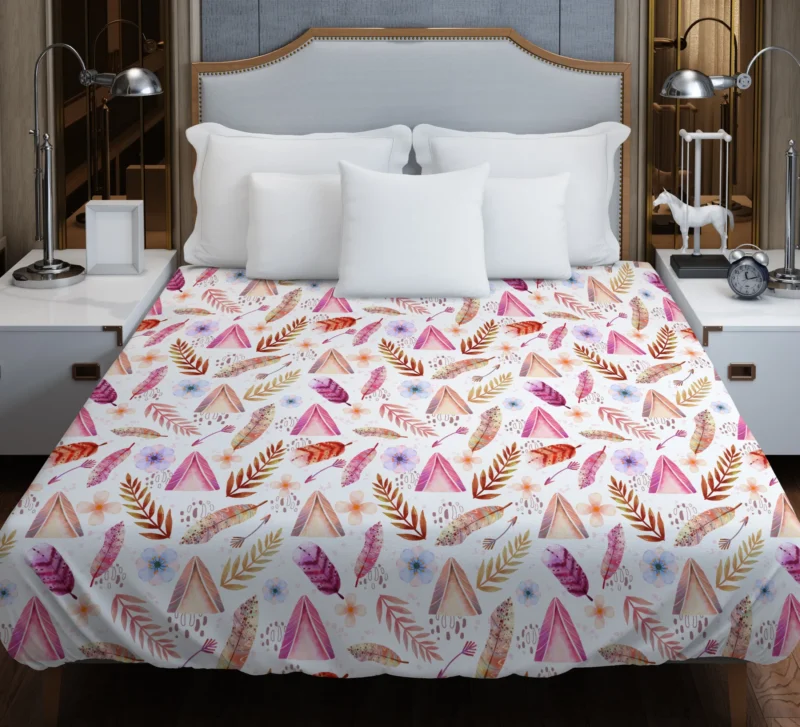 Beautiful Watercolor Boho Pattern with Leaves Duvet Cover