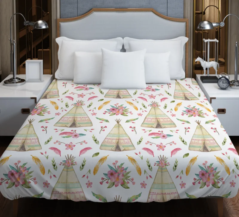 Beautiful Watercolor Painted Boho Tent Pattern Duvet Cover