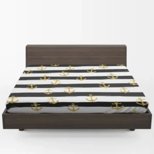 Black And White Stripes Gold Anchor Fitted Sheet 1