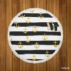 Black And White Stripes Gold Anchor Round Beach Towel