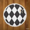 Black White Argyle Pattern Round Beach Towel