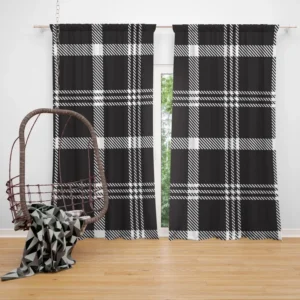 Black White Tartan Plaid Scottish Curtain