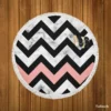 Black Zigzag On Marble Background Round Beach Towel