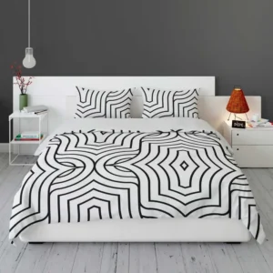 Black and White Linear Flat Abstract Lines Pattern Bedding Set 1