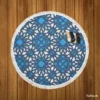 Blue Ethnic Artwork On White Round Beach Towel
