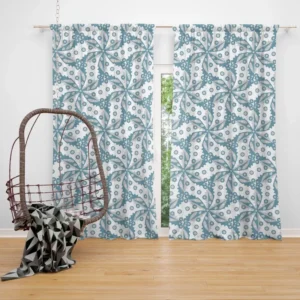 Blue Floral Leaf Toile Curtain