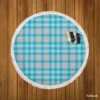 Blue Gingham Tartan Plaid Checkered Round Beach Towel