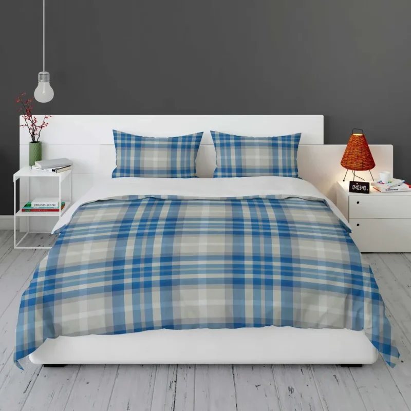 Blue Grey Check Plaid Bedding Set 1