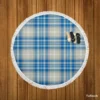 Blue Grey Check Plaid Round Beach Towel
