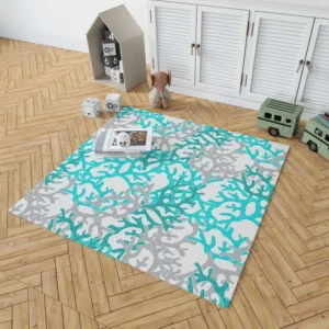 Blue Grey Coral Reef Pattern Rug 1