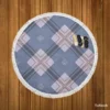 Blue Grey Plaid Pattern Round Beach Towel