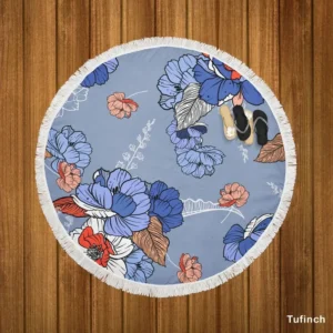 Blue Itoh Peony Flower Round Beach Towel