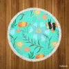 Blue Orange Botanical Flowers Round Beach Towel