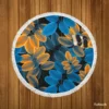 Blue Orange Foliage Pattern Round Beach Towel