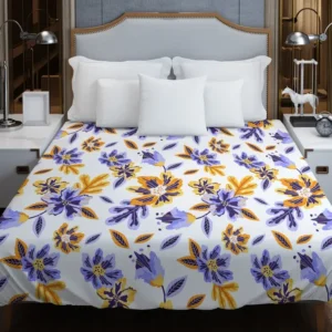Blue Orange Small Floral Pattern Duvet Cover