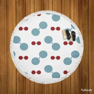 Blue Red Polka Dots Round Beach Towel