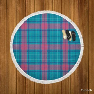 Blue Red Tartan Plaid Round Beach Towel