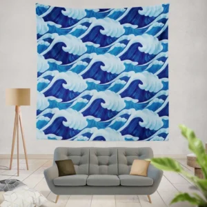 Blue Sea Wave Pattern Wall Tapestry