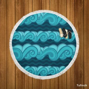 Blue Wave Pattern Round Beach Towel