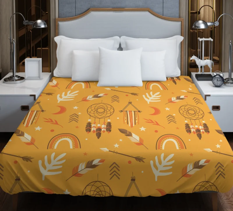 Boho Elements Pattern on Apricot Background Duvet Cover