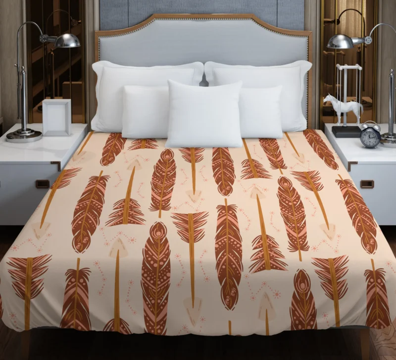 Bow and Arrow Boho Pattern on Toffy Peach Duvet Cover