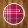 Brick Red Blue Plaid Round Beach Towel