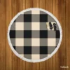 Buffalo Check Black Dairy Cream pattern Round Beach Towel