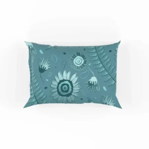 Cadet Blue Monochromatic Floral Pattern Pillow Case