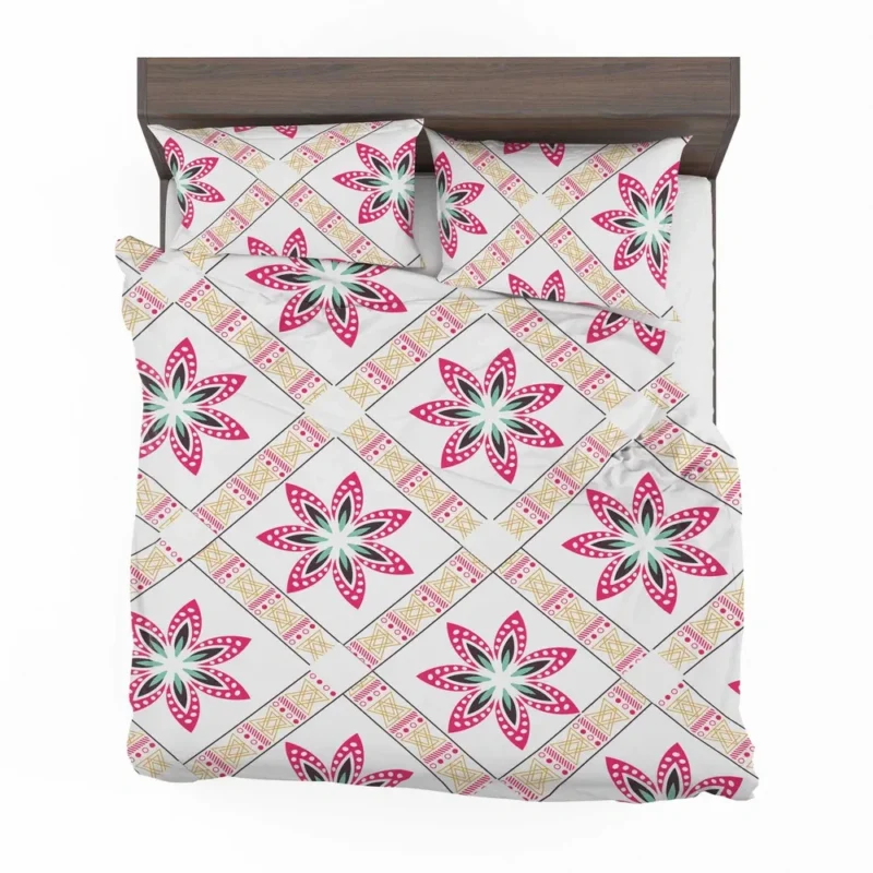 Checkered Floral Pattern On White Bedding Set 2