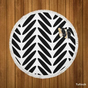 Classic Herringbone Black & White Round Beach Towel