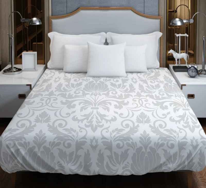 Classic Silver Ash Damask Pattern Duvet Cover