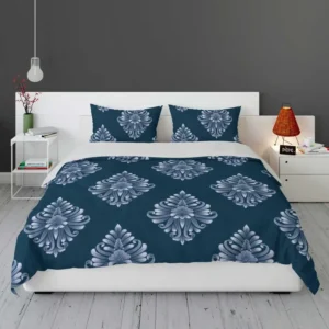 Classical Damask Pattern on Midnight Blue  BG Bedding Set 1