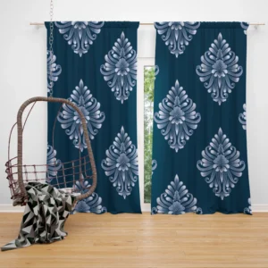 Classical Damask Pattern on Midnight Blue  BG Curtain