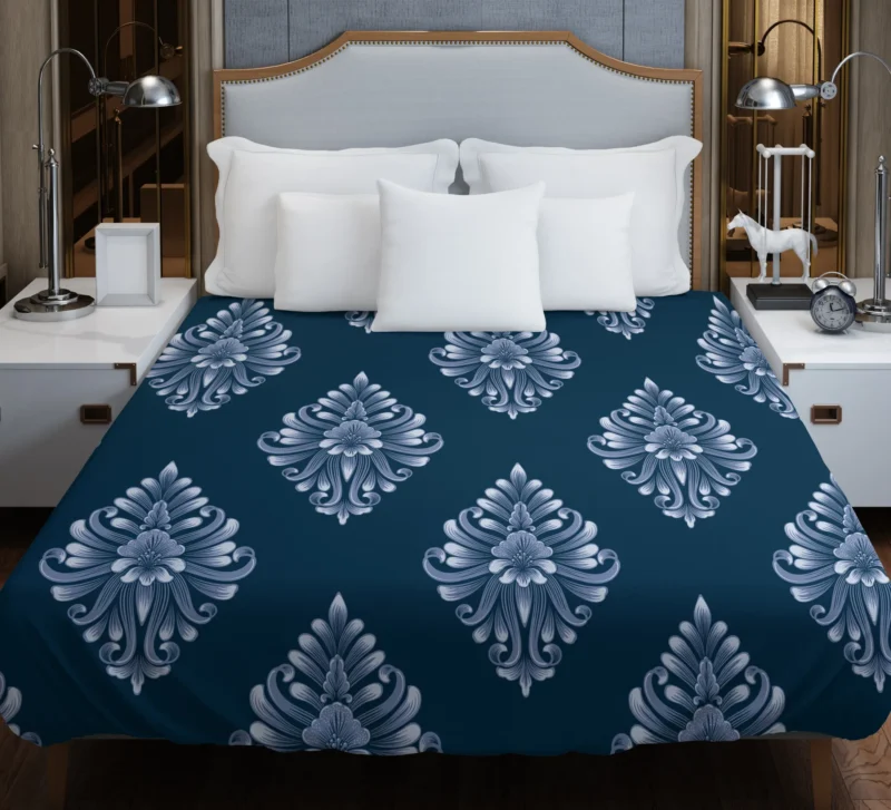 Classical Damask Pattern on Midnight Blue  BG Duvet Cover