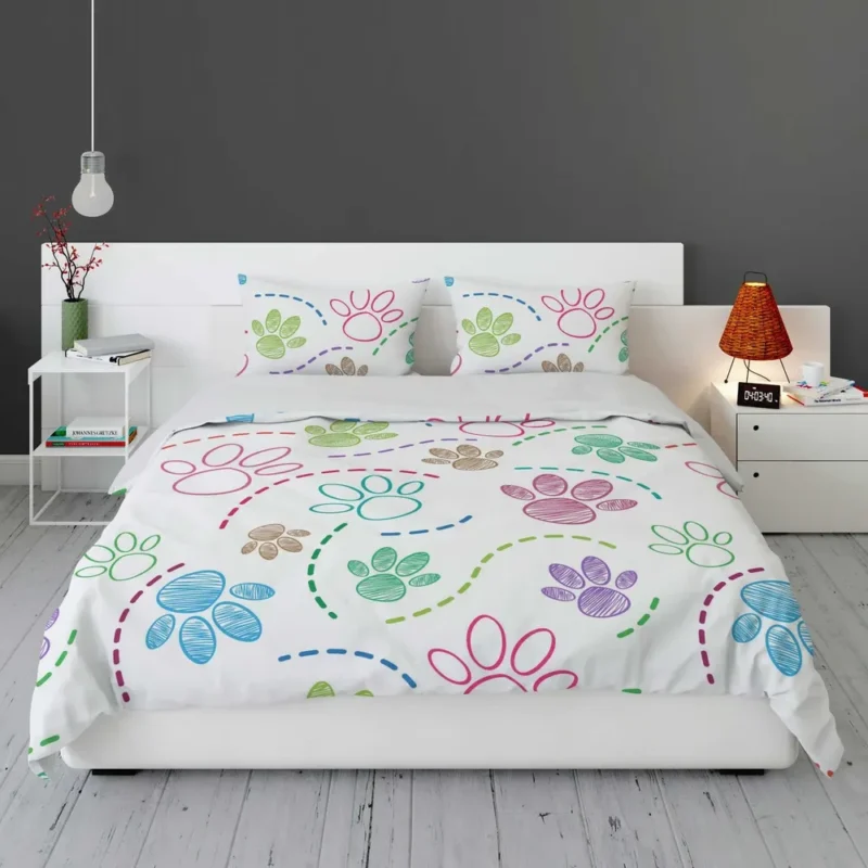 Color Pencil Sketched Dog Paw Bedding Set 1