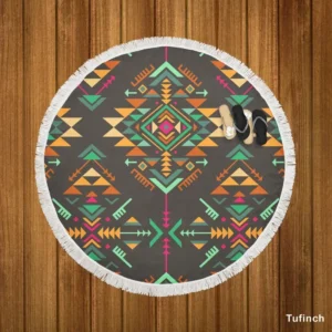 Colorful Ethnic Geometric Pattern Round Beach Towel