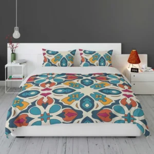 Colorful Hand Drawn Persian Carpet Pattern Design Bedding Set 1