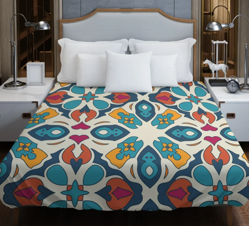 Colorful Hand Drawn Persian Carpet Pattern Design Duvet Cover