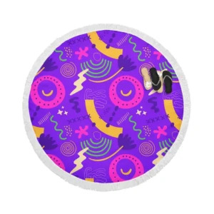 Colorful Purple Background Doodle Pattern Round Beach Towel