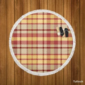 Copper Rust Yellow Tartan Plaid Round Beach Towel