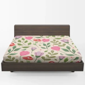 Cute Red Pink Tulips Flowers Design Fitted Sheet 1