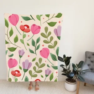 Cute Red Pink Tulips Flowers Design Fleece Blanket