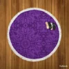 Dark Violet Tribal Floral Design Round Beach Towel