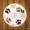 Dog Paw Brown White Print Round Beach Towel